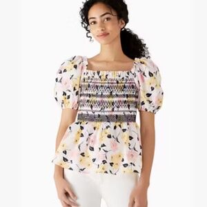 Kate Spade Lily Blooms Puff-sleeve Top